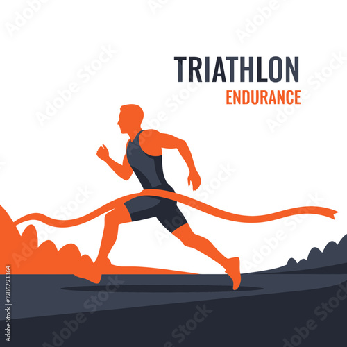 Vibrant Illustration of a Determined Athlete Completing a Triathlon Endurance Race