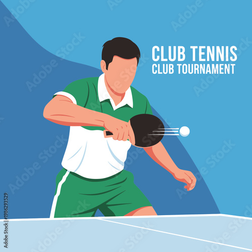 Vibrant Illustration of a Table Tennis Player in Action at a Club Tournament