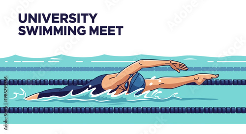 Vibrant Illustrated Swimming Competition Depicting Athlete in the Freestyle Stroke
