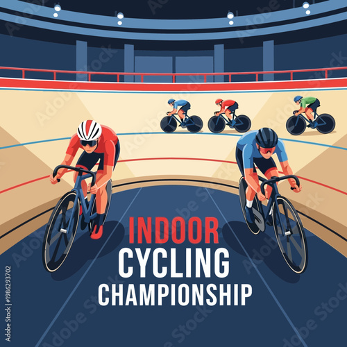Vibrant Indoor Cycling Championship: High-Speed Athletes Compete in Velodrome Race
