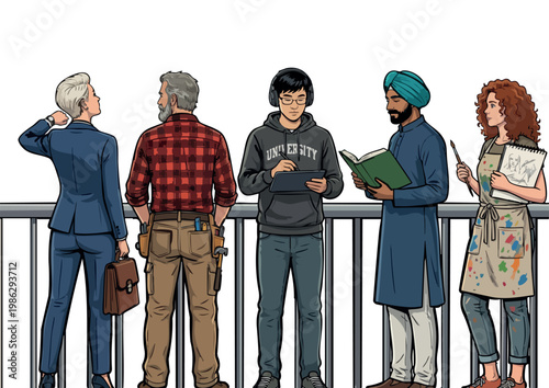 Multiethnic professionals and artists standing together