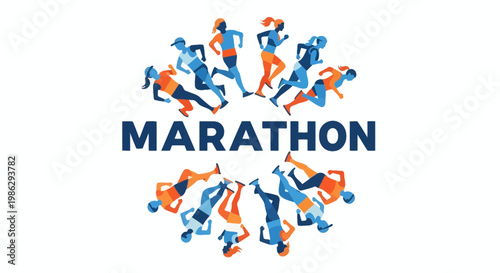 Vibrant Marathon Runners Illustration Demonstrating Endurance, Stamina, and Athleticism For