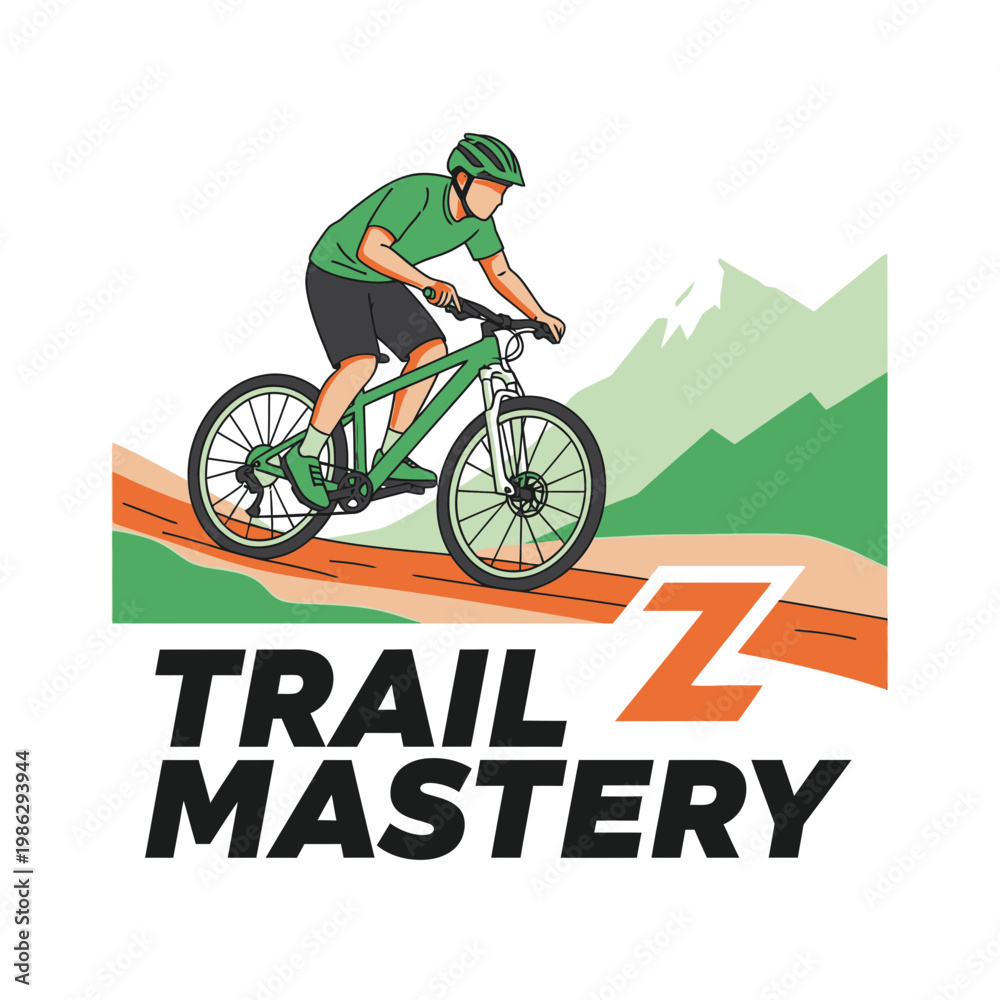 Fototapeta premium Vibrant Mountain Biking Trail Adventure: Conquering Terrain with Skilled Cycling Techniques