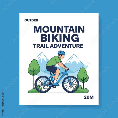 Vibrant Mountain Biking Trail Adventure Illustration Depicting Outdoor Recreation Activities