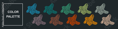 Hand drawn crayon color palette with playful abstract shapes.