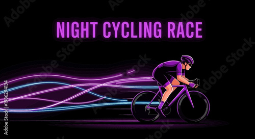 Vibrant Night Cycling Event Depicting Cyclist Racing With Energy Lines Against Black Background