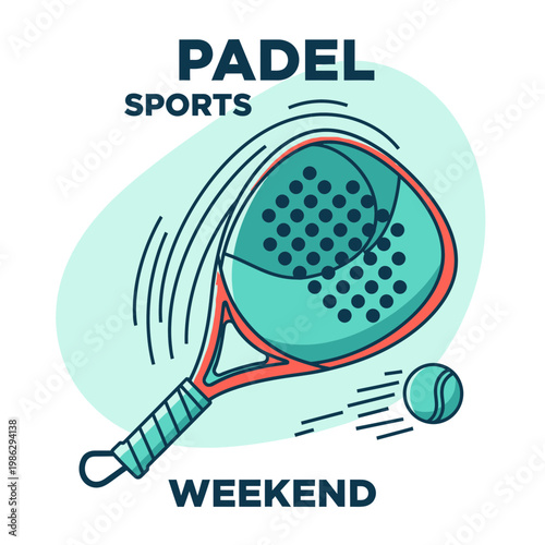 Vibrant Padel Sports Weekend Illustration: Racket, Ball, And Dynamic Abstract Elements Presentation