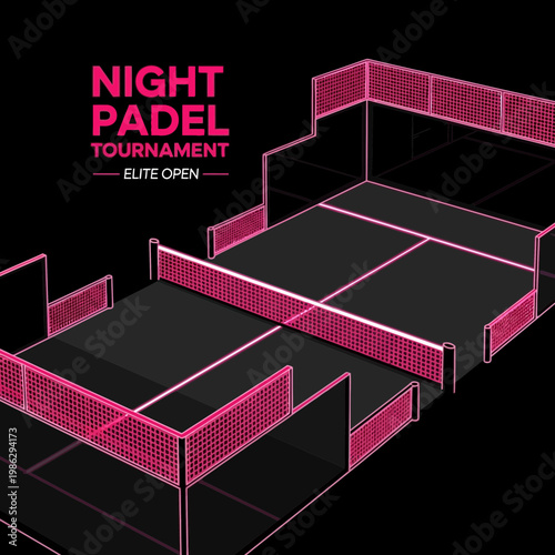 Vibrant Night Padel Tournament Elite Open Graphic Sport Arena Design