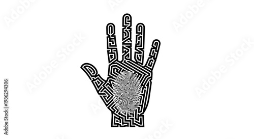 Intricate hand design with fingerprint pattern.