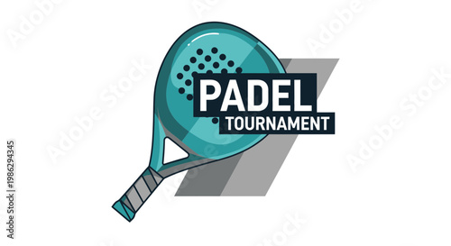 Vibrant Padel Tournament Illustration With Racket And Tournament Signage Graphic Design