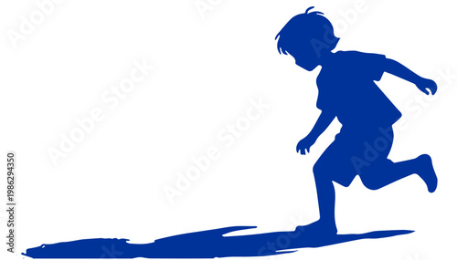 Vector silhouette illustration of a child playing with his own shadow