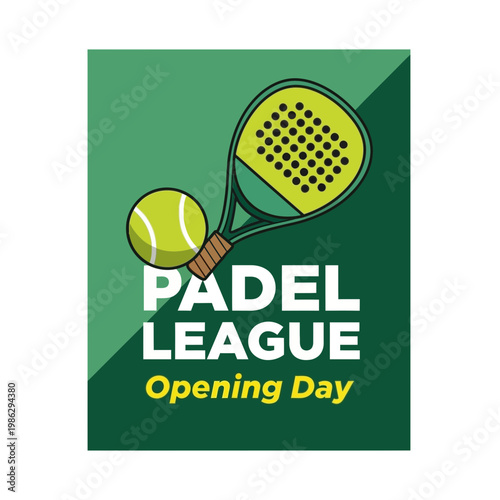 Vibrant Padel League Opening Day Illustration: Sporty Design with Racket and Ball Concept