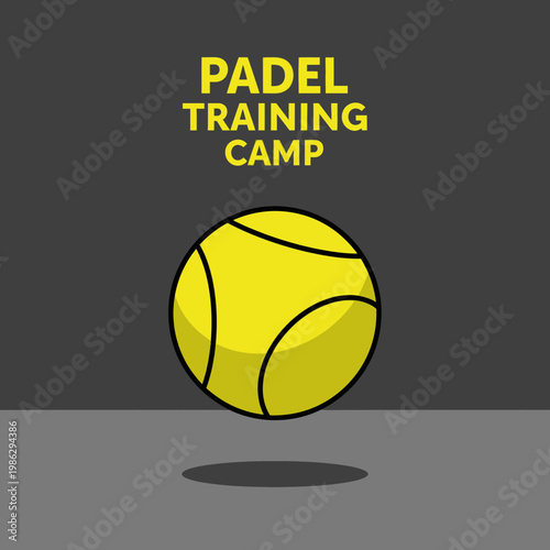 Vibrant Padel Training Camp Illustration Showcasing Sportive Yellow Ball Against Dark Background
