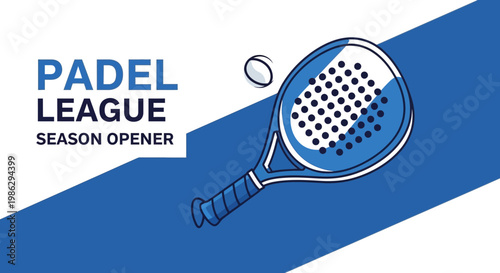Vibrant Padel League Season Opener Illustration With Tennis Racket and Ball Graphic