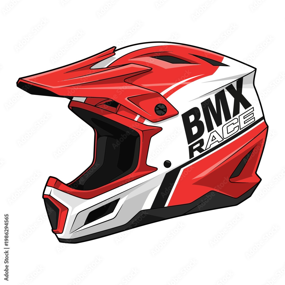 Fototapeta premium Vibrant Red And White BMX Race Helmet Design for Competitive Cycling Enthusiasts