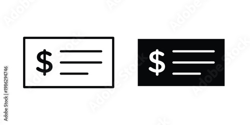 Cheque icon symbol collection, Stroke and flat icons