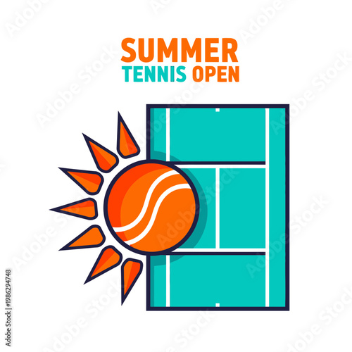 Vibrant Summer Tennis Open Tournament Graphic Design With Sun And Court Elements