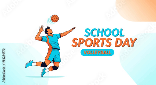 Vibrant School Sports Day Illustration Depicting a Volleyball Player in Action