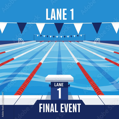 Vibrant Swimming Pool Illustration Depicting Lane 1 for the Final Event of a Competition