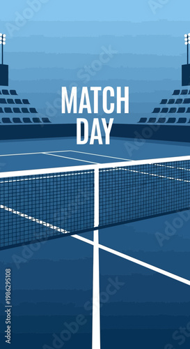 Vibrant Tennis Court Illustration Depicting Match Day Excitement and Anticipation for Sporting
