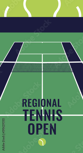 Vibrant Tennis Court Illustration Design For Regional Open Tournament With Minimalist Approach