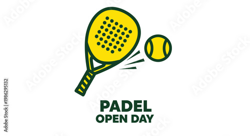 Vibrant Yellow Padel Illustration With Ball And Racket Representing Open Day Concept