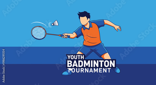 Vibrant Youth Badminton Tournament Illustration Featuring Dynamic Player Action