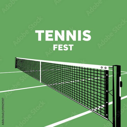 Vibrant Tennis Fest Event Graphics Tennis Court Net View