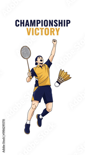 Victorious Badminton Player Celebrating Championship Win With Shuttlecock