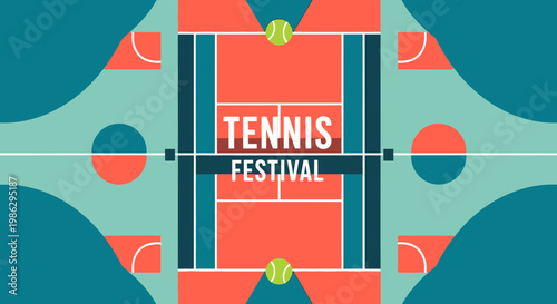 Vibrant Tennis Festival Illustration: A Colorful Geometric Design for Sporting Events