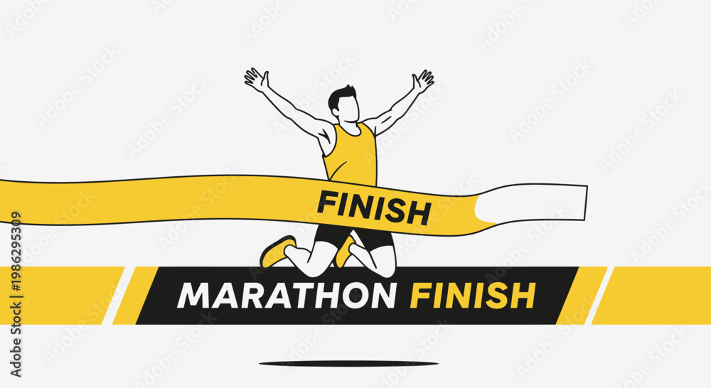 Obraz premium Victory Celebration Runner Crossing The Finish Line In Marathon