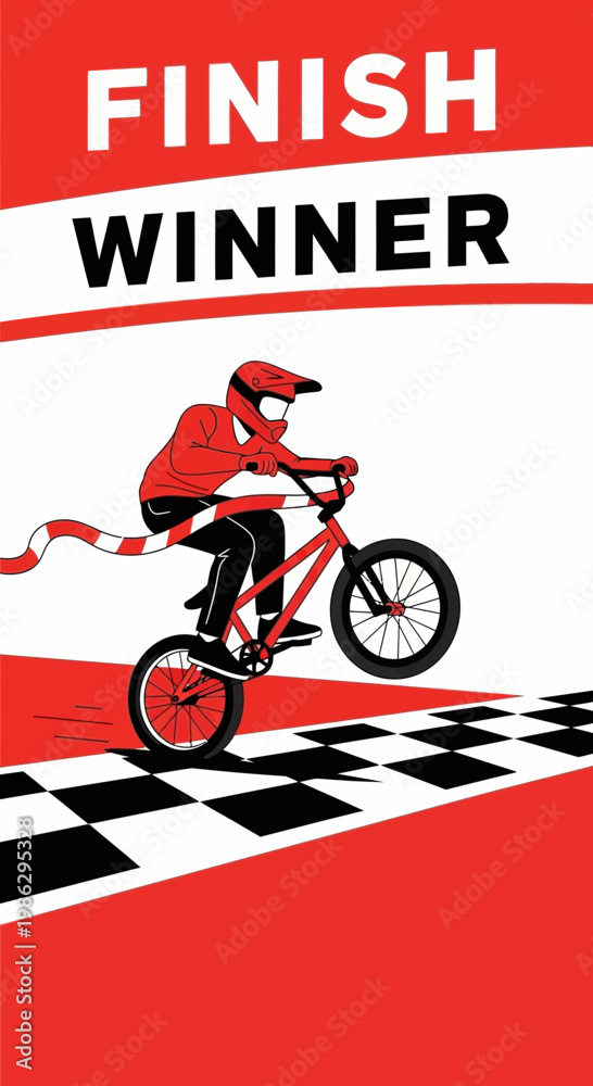 Fototapeta premium Victory Celebration On Bicycle Crossing Finish Line