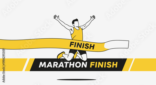 Victory Celebration Runner Crossing The Finish Line In Marathon