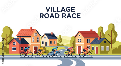 Village Road Race Depicts Competitive Bicycling Event Amidst Charming Residential Scenery