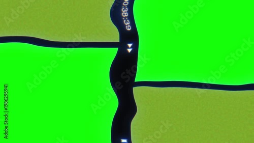 A video showcasing a vibrant abstract design with neon blue lines on a green background