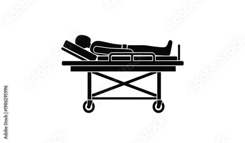 A stark depiction of a person reclining on a hospital stretcher presented as a bold minimalist silhouette high quality professional detailed modern elegant stylish