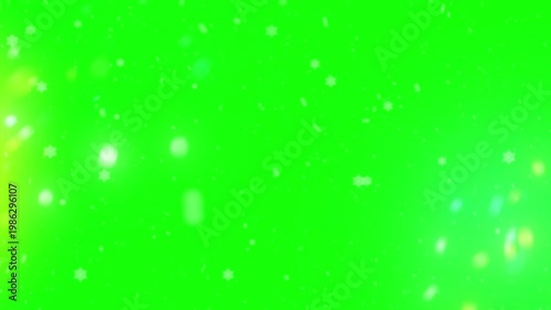 A vibrant green screen video with colorful bokeh lights and a bright yellow glow