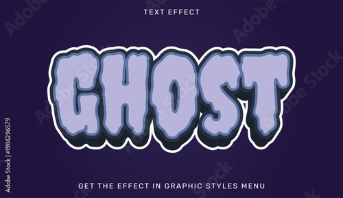 A graphic design text effect with the word Ghost in a stylized font on a dark purple background