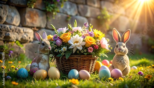 Easter scene with bunnies