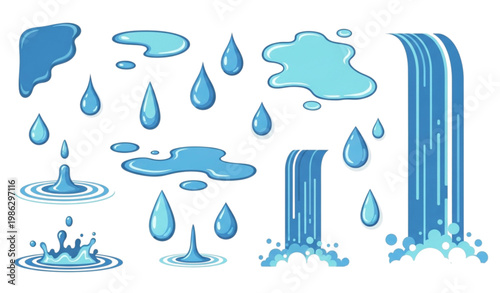 Vector liquid splash set water drops puddles fluid abstract shapes