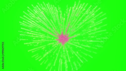 A vibrant pink explosion of light on a bright green background in this dynamic video