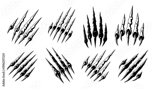 Claw scratch marks vector abstract cat damage grunge texture set