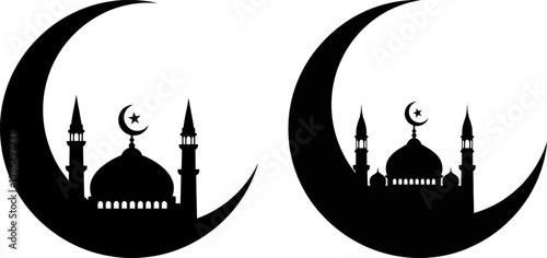 Eid crescent moon and mosque silhouettes islamic design