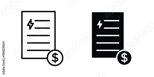 Electricity utility bill icon symbol collection, Stroke and flat icons