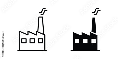 Factory icon symbol collection, Stroke and flat icons