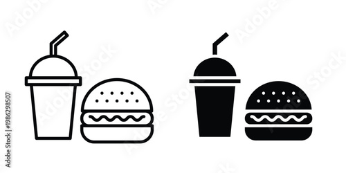 Fast food icon symbol collection, Stroke and flat icons