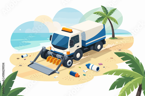 Beach Cleaning Machine Removing Plastic Waste from Shoreline