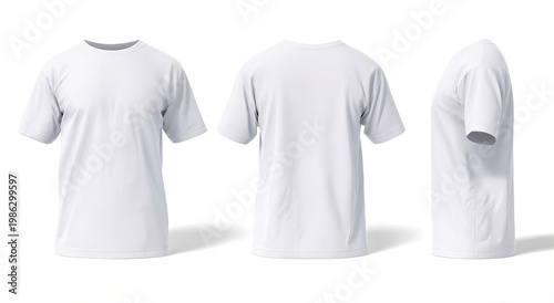 Blank White T-Shirt Mockup - Front, Back, and Side Views