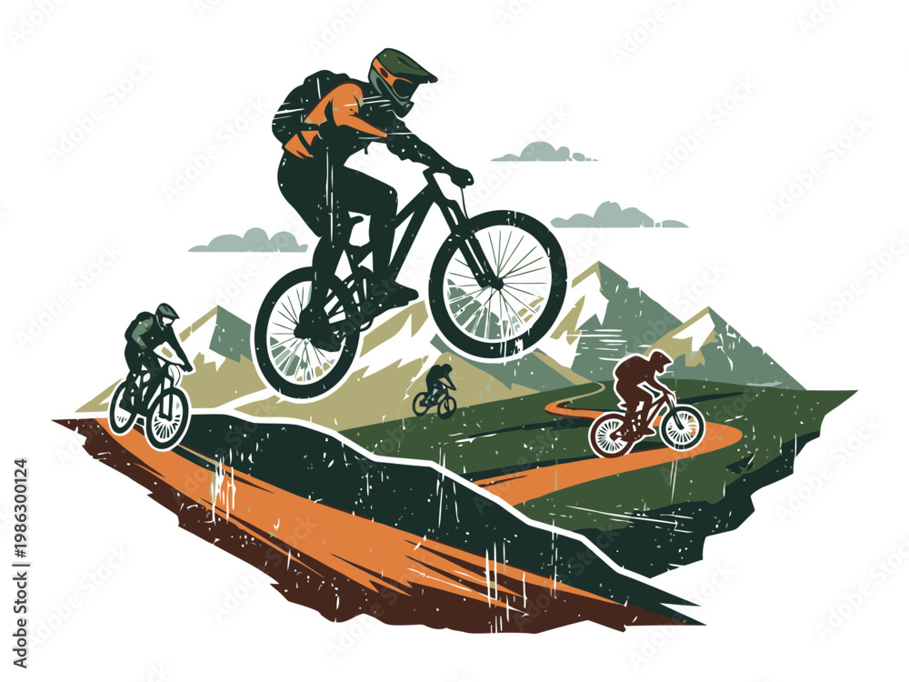 Naklejka premium Mountain bikers logo vector