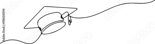 continuous single line drawing graduation cap — minimalist one line art mortarboard tassel vector illustration for education and academic design